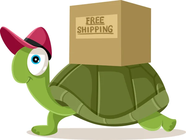 Funny Courier Turtle Free Shipping Concept Vector Cartoon — Stock Vector