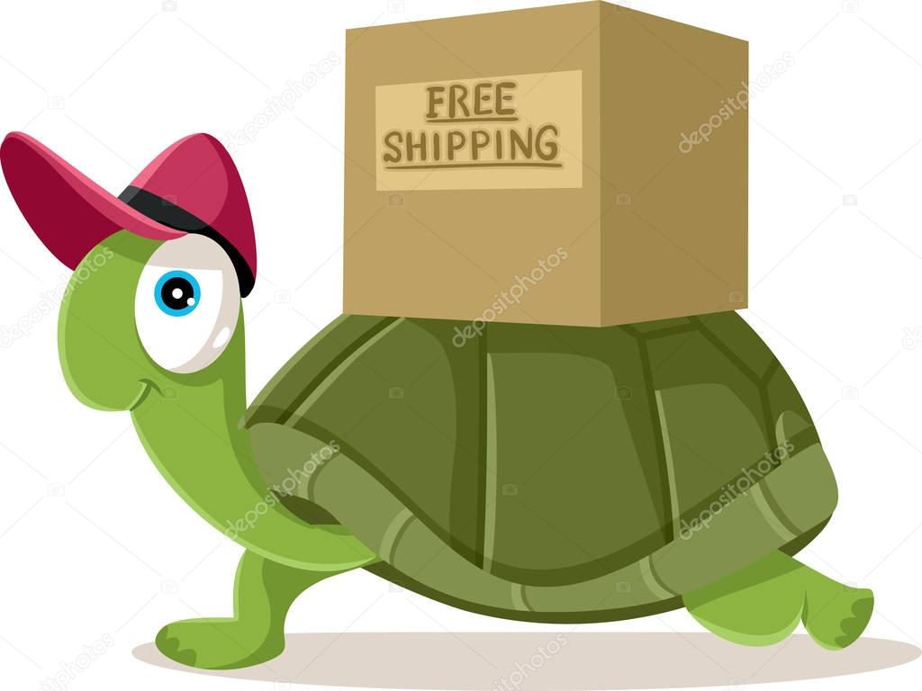 Funny Courier Turtle Free Shipping Concept Vector Cartoon