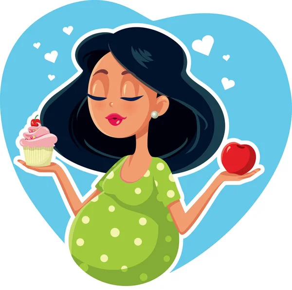 Zwangere Vrouw Kiezen Tussen Apple Cupcake — Stockvector