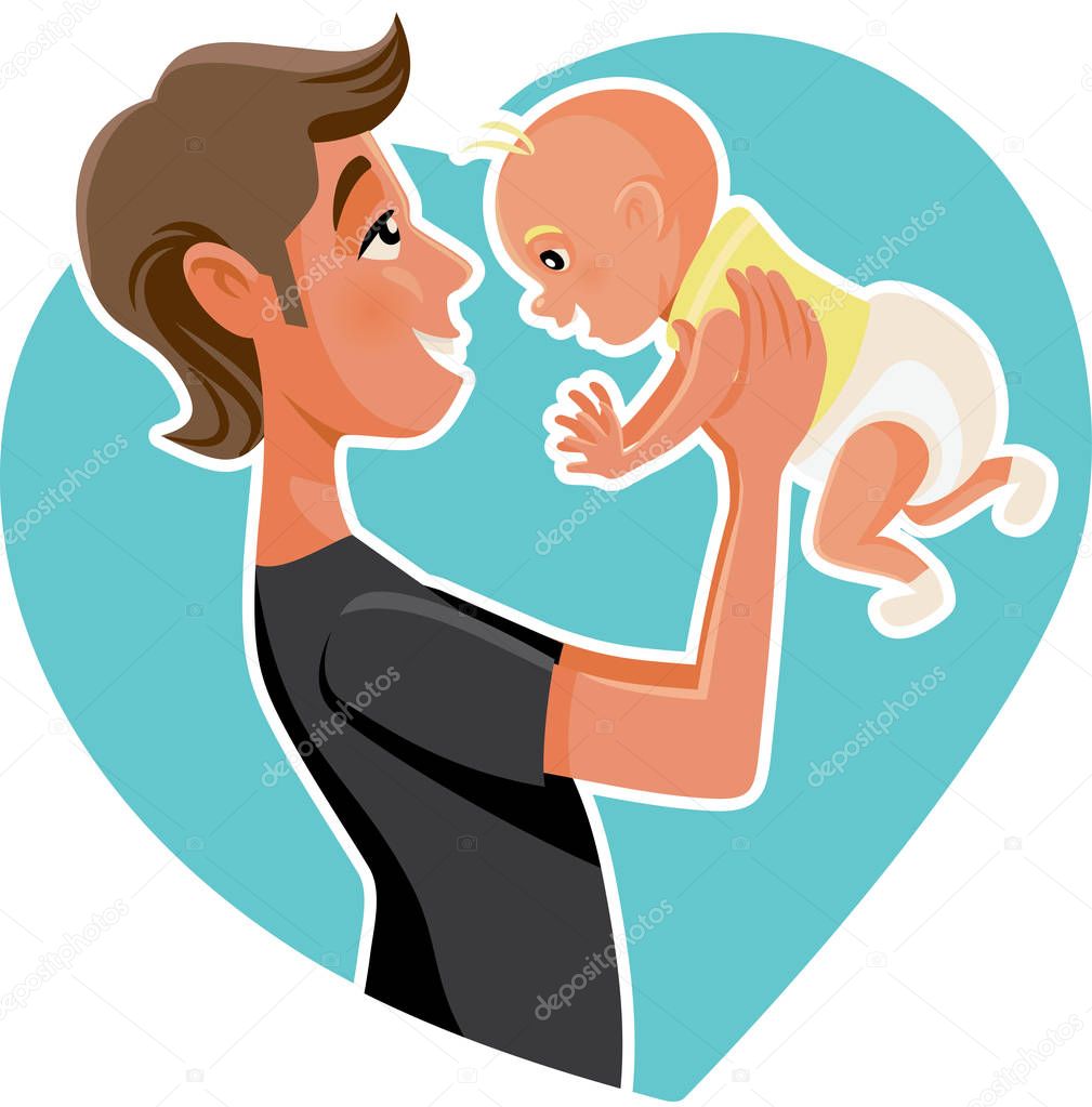 Happy Father Holding His Baby Cartoon Illustration