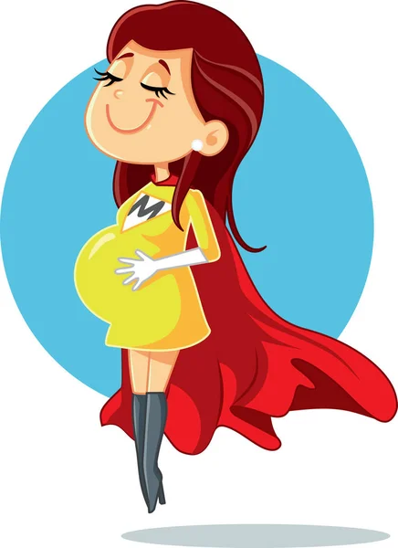 Süper Anne Hamile Süper Kahraman Vektör Karakter — Stok Vektör