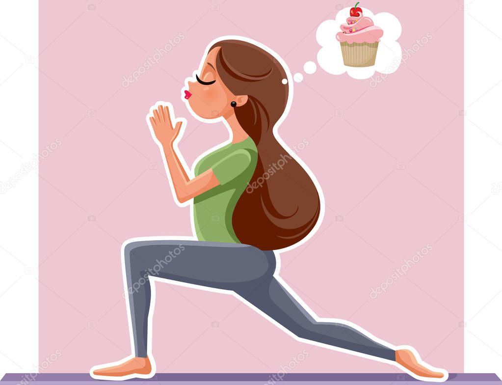Yoga Girl Thinking of Cupcake Dessert While Exercising