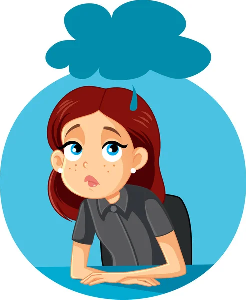 Sad Depressed Girl Sitting Her Desk — Stock Vector