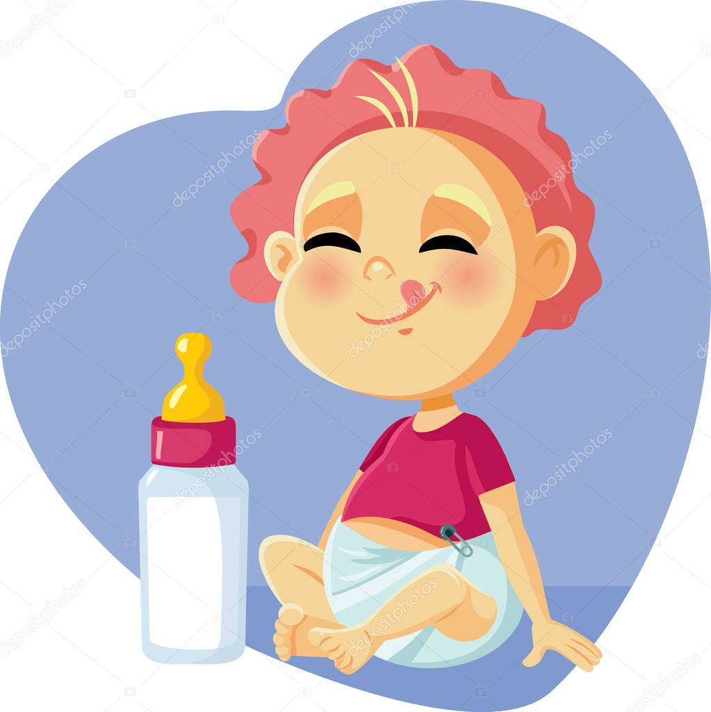 Cute Baby with Milk Bottle Vector Cartoon