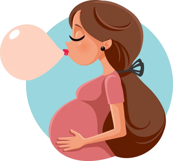 Zabawne Bubble Gum Kobieta Ciąży Wektor Kreskówka — Wektor stockowy