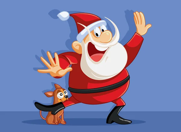 Santa Claus Mordido Por Poco Chihuahua Perro Divertido Dibujos Animados — Vector de stock