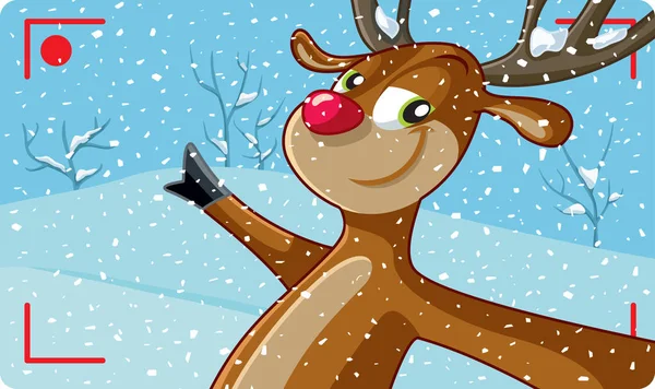 Vlogger Reindeer Filming Snow Vector Cartoon — Stockový vektor