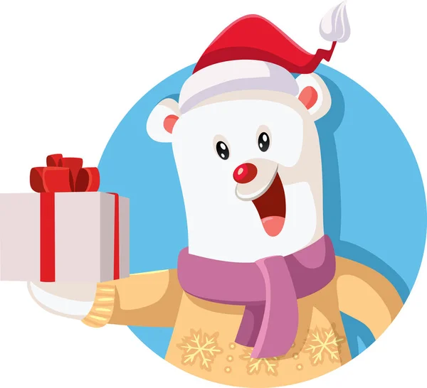 Bonito Oso Polar Celebración Regalo Navidad — Archivo Imágenes Vectoriales