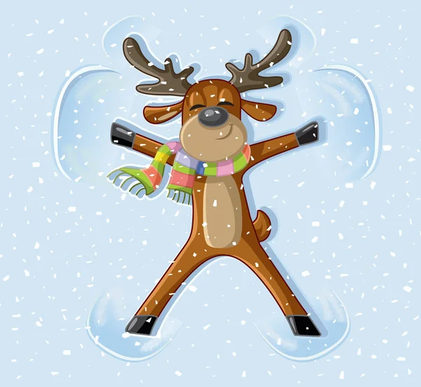 Snow Angel Reindeer Celebrating Christmas Cartoon — Stock Vector