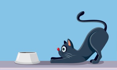 Kedi Yiyen Vektör Çizgi Film Çizimi