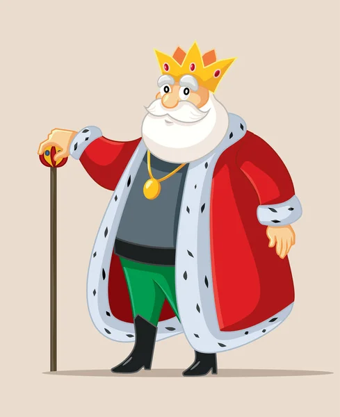 Karikatür Kralı Karakteri Altın Asa Tutuyor — Stok Vektör