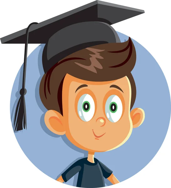 School Boy Met Graduation Hat Vector Cartoon — Stockvector