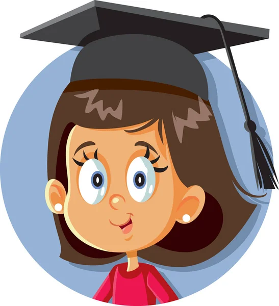 School Girl Graduation Cap Vector Cartoon — Stock Vector