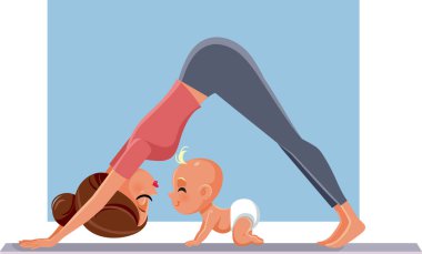 Anne, bebeğiyle Yoga Minat 'ta egzersiz yapıyor.