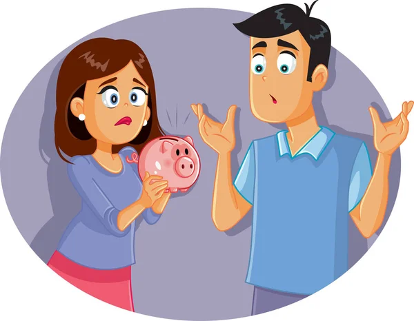 Sad Broke Husband Wife Having Holding Piggy Bank — Stock Vector