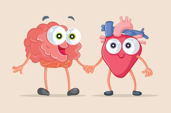 Heart Brain Being Friends Vector Cartoon — Stock Vector