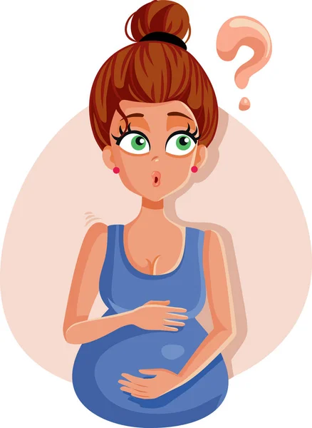 Anxious Puzzled Pregnant Girl Having Many Questions — Stock Vector