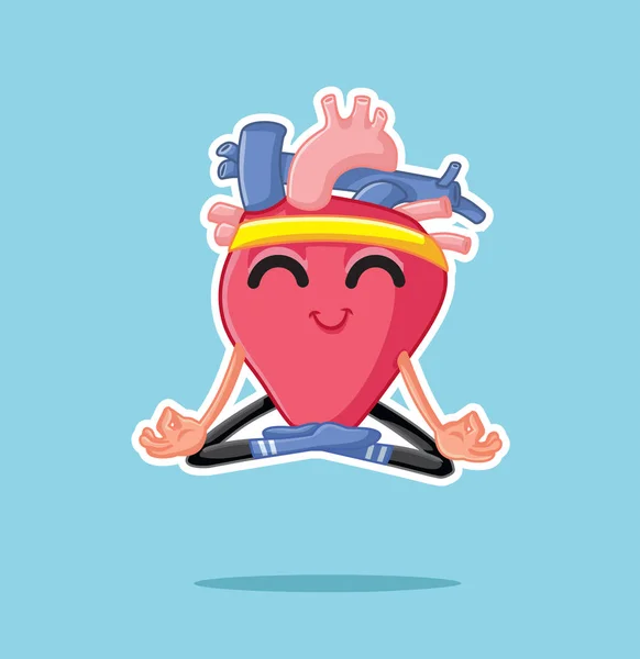 Lycklig Meditera Cartoon Heart Yoga Lotus Pose — Stock vektor