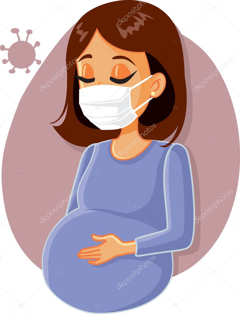 Pregnant Woman Fighting Virus Wearing Medical  Face Mask