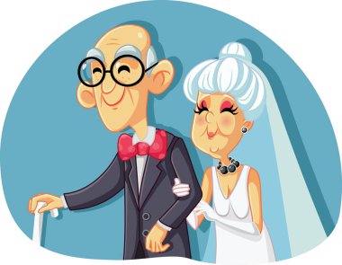Yaşlı Gelin ve Damat Evleniyor Vektör İllüzyonu
