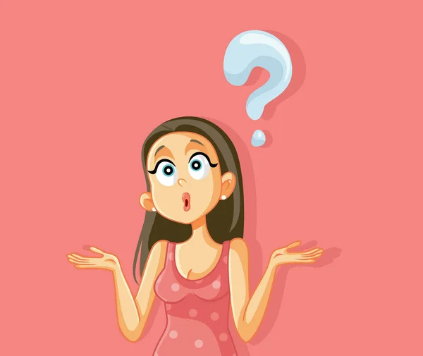 Funny Shrugging Woman Having Many Questions — 스톡 벡터