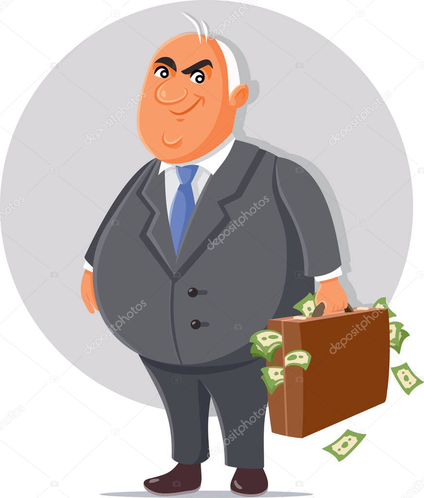 Corrupt Politician with Briefcase Full of Money Cartoon