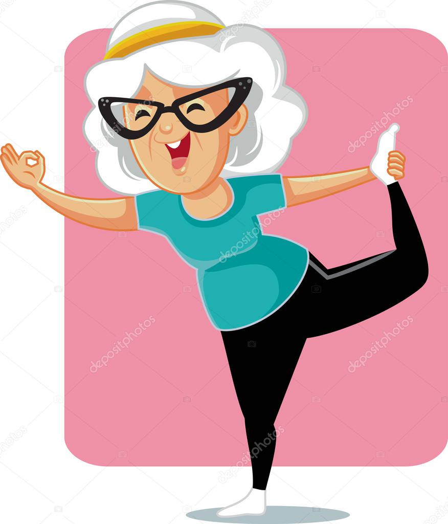 Senior Lady in Yoga Pose Vector Cartoon