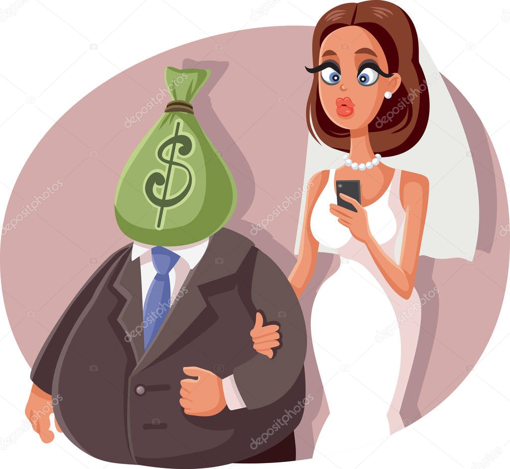 Gold Digger Marrying Sugar Daddy Vector Cartoon