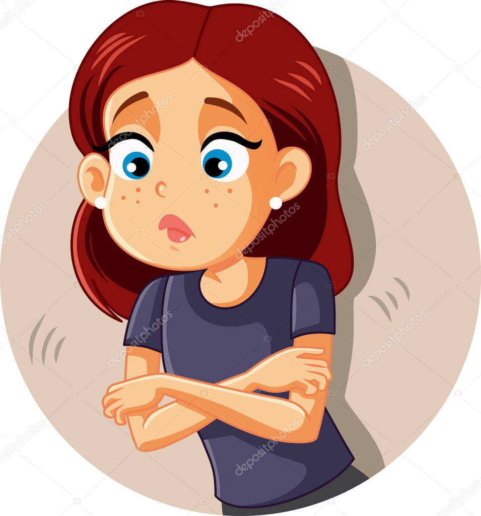 Sad Girl Itching and Scratching Vector Illustration