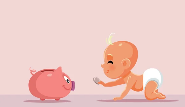 Baby Piggy Bank Saving Money Vector Cartoon — Stock Vector