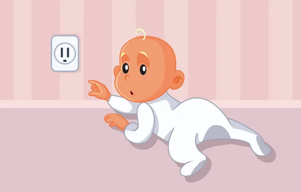 Baby Reaching Uncovered Dangerous Electrical Outlet — Stock Vector