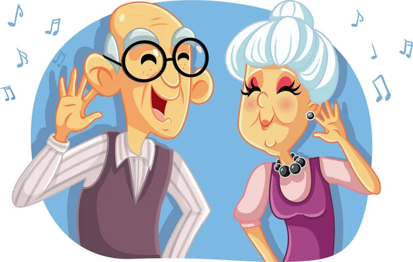 Old Senior Couple Mendengarkan Kartun Vektor Musik - Stok Vektor