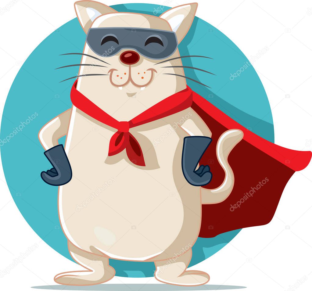 Superhero Cat Vector Cartoon Funny Character
