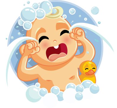 Cute Sad Baby Crying at Bath Time clipart