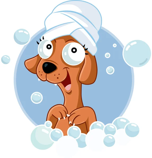可爱的小狗吉祥物拿着浴盆矢量漫画 — 图库矢量图片