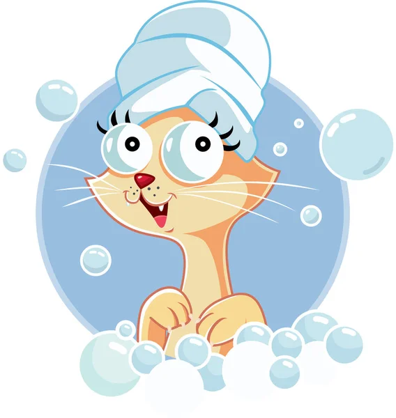 Şirin Kedi Maskotu Bath Vector Çizgi Filmi Çekiyor — Stok Vektör