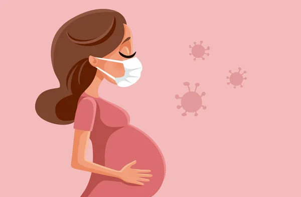 Virüslere Karşı Koruyucu Yüz Maskesi Takan Hamile Kadın — Stok Vektör