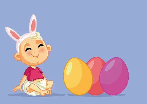 かわいい赤ちゃんお祝いイースターベクトル漫画 — ストックベクタ