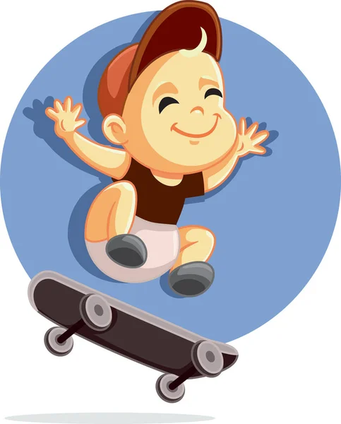 Leuke Baby Een Skateboard Vector Cartoon — Stockvector