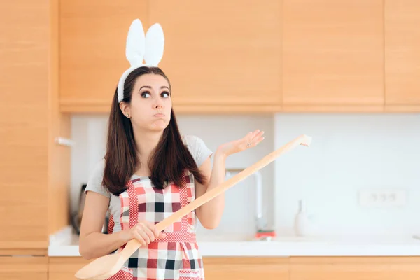 Easter Cook Bunny Ears Huge Wooden Spoon — Stok Foto