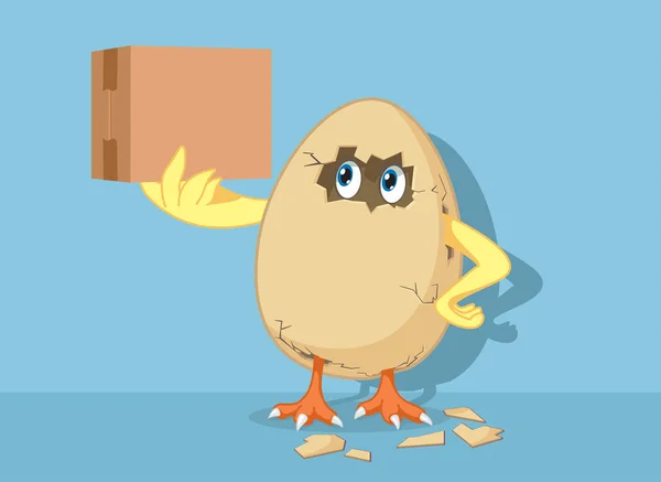 Lustige Easter Chick Bruteier Halten Lieferung Paket — Stockvektor