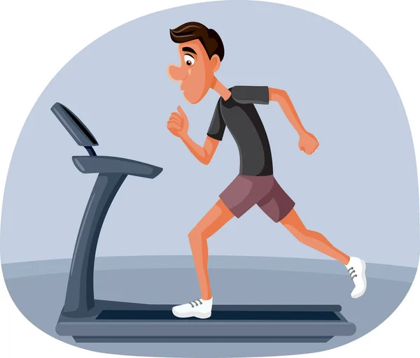 Homme Faisant Exercice Domicile Courir Sur Tapis Roulant Dessin Animé — Image vectorielle