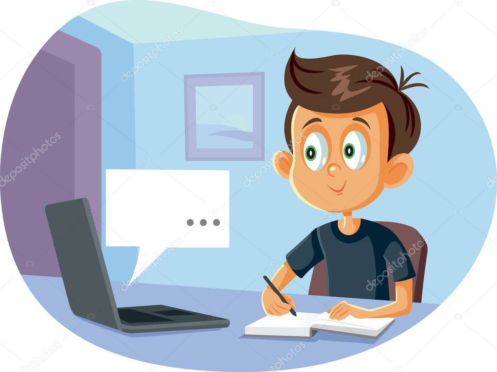 Student in Digital Homeschool Online Class Program Cartoon