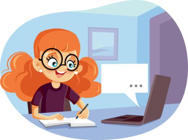 Çevrimiçi Okul Öğrenimi İçin Dizüstü Bilgisayar Kullanan Öğrenci Kız