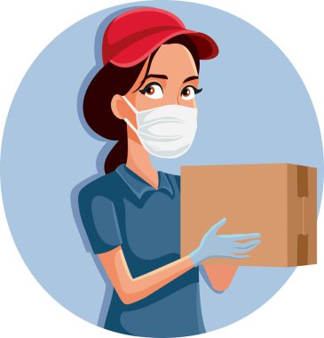 Koruyucu Maske ve Eldiven Giyen Teslimatçı Kadın İşçi 