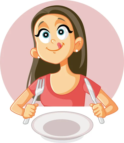 Funny Foodie Girl Anhelando Una Buena Comida Restaurante — Archivo Imágenes Vectoriales