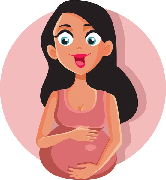 Cheerful Pregnant Woman Feeling Baby Kicking — Stock Vector