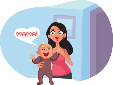 Bebeğin İlk Adımları Anne Vektör İllüstrasyonunu Söylüyor