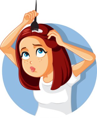 Ev Vektörü 'nde Komik Kadın Saçlarını Boyuyor
