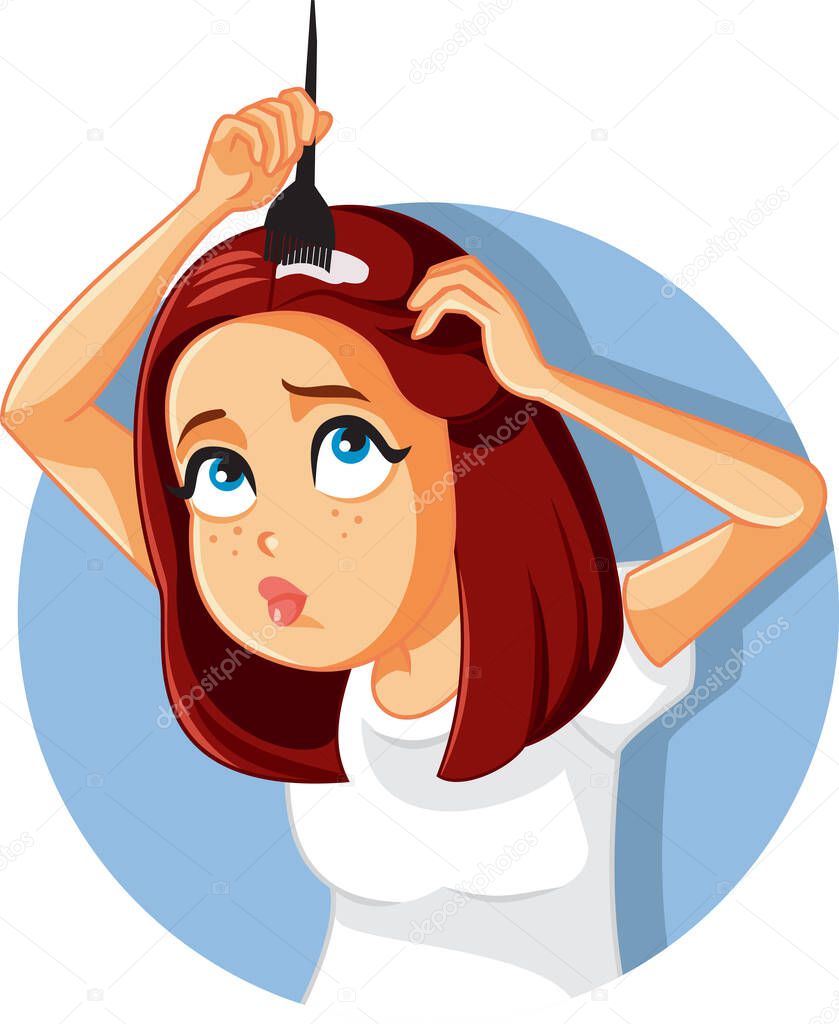 Funny Woman Dying Her Hair at Home Vector